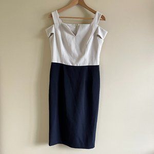 MAGGY LONDON COLD SHOULDER MIDI SHEATH DRESS WOMENS SIZE 10